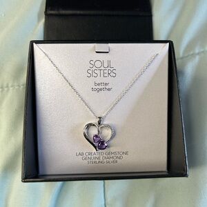 Macy's Sterling Silver Heart Necklace with Purple Gemstones
